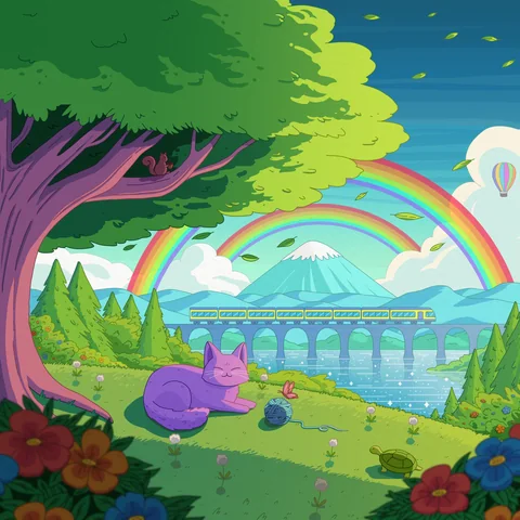 Happy Place, album cover artwork by Purrple Cat (2024)