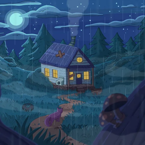 House in the Woods, album cover artwork by Purrple Cat (2021)