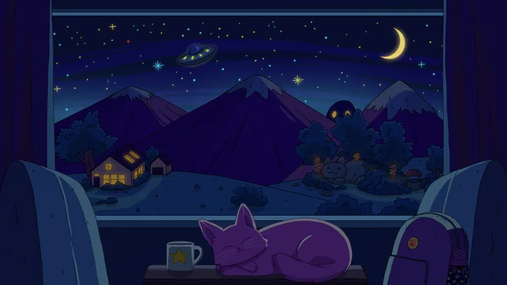 Night Train, widescreen artwork by Purrple Cat (2023)